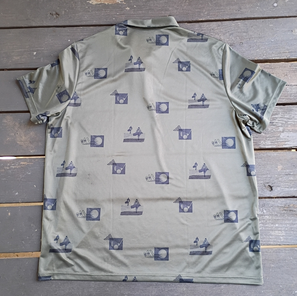 Adidas Mens Allover Printed Polo Shirt Golf Olive Green Graphic Shirt Size 2XL - Picture 12 of 12